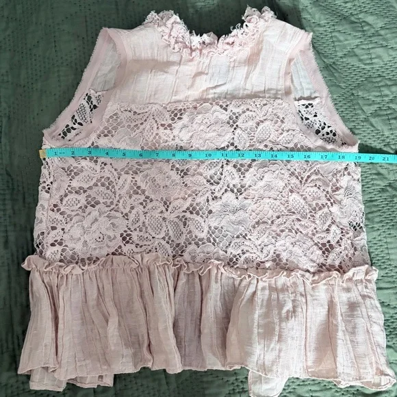 ALEXIS Pink Floral Lace Peplum Top XS Cottagecore Coquette Sleeveless Tie Back - Picture 7 of 9